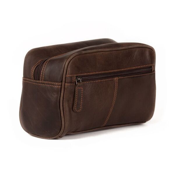 Men's New Genuine Leather Brown Toiletry Bag - Picture 4 of 7